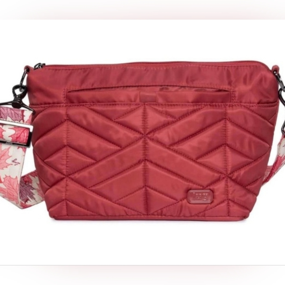 Lug Flare Quilted Crossbody Bag  Rosewood Red W/ Maple Cream Strap And Accents
